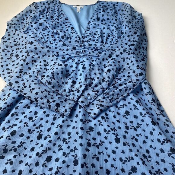 Leith Women’s‎ Long Sleeve Floral Print Mini Dress Size M Zipper Blue Pre Owned - Picture 8 of 14